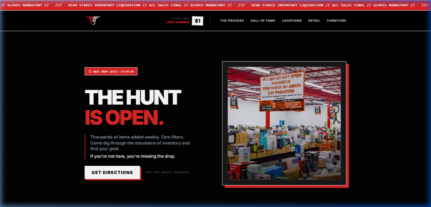 Buffalo Bargains website hero section — The Hunt is Open.